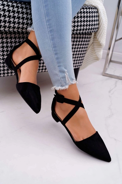 Damskie Balerinki Zamszowe w Szpic Czarne Vontare