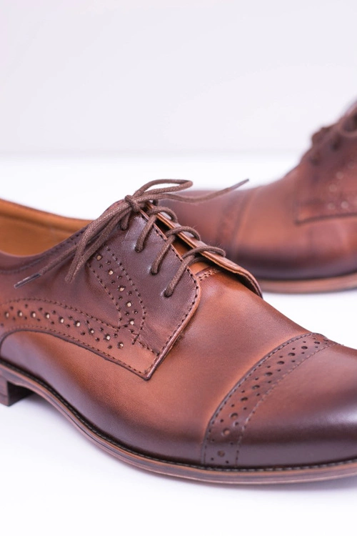 Wizytowe Męskie Skórzane Półbuty Gerard Brązowe