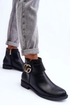 Skórzane Botki Z Ozdobą Czarne Galos
