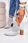 Ażurowe Botki Na Słupku Jasnoszare Michelle