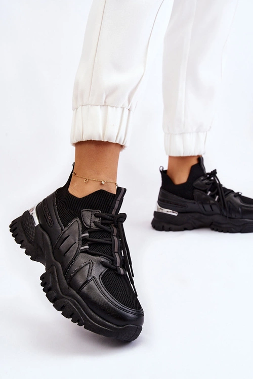 Damskie Buty Sportowe Skarpetkowe Wsuwane Czarne Berna