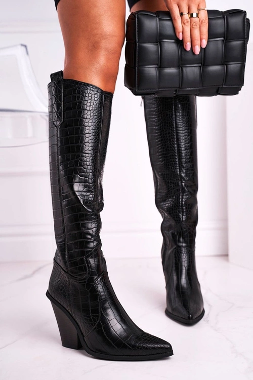 Kozaki Damskie Na Słupku Czarne Higher