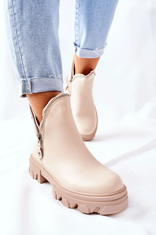 Damskie Botki Z Wycięciami Beżowe Rhythm