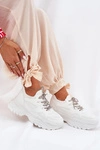 Sneakersy Damskie Na Platformie Ozdobnym Sznurowaniem Białe Evalianne