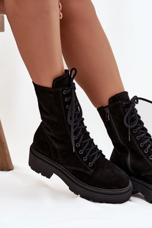 Botki Workery Damskie Z Naturalnego Zamsz Ocieplane Zazoo 4213 Czarne