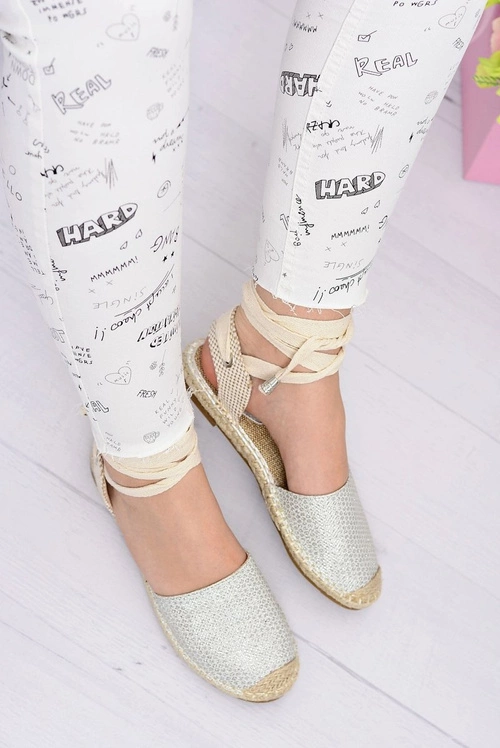 Damskie Lniane Balerinki Wiązane Srebrne Espadryle Sea