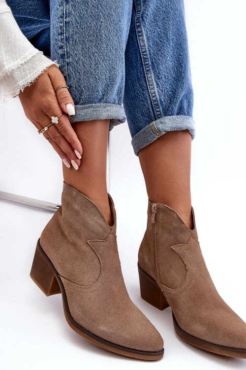 Zamszowe Botki Kowbojki Na Suwak D&A SN622-29 Ciemnobeżowe