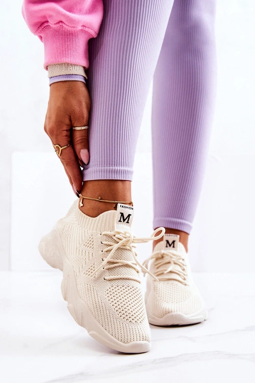 Sportowe Buty Sneakersy Materiałowe Jasnobeżowe Nolene