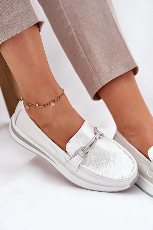 Skórzane Mokasyny Damskie S.Barski GR51-598 Perłowe