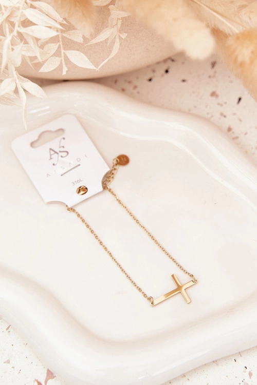 Bransoletka Z Krzyżykiem Stal Chirurgiczna Złota