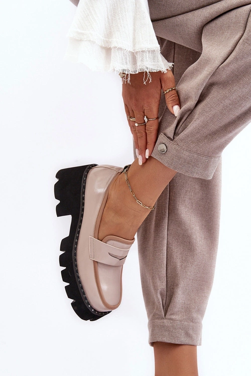 Skórzane Damskie Mokasyny D&A MR870-32 Beżowe