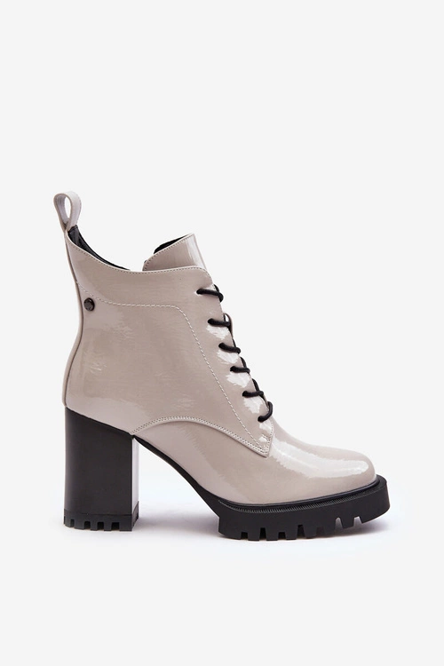 Botki Lakierowane Na Słupku Ocieplane Jasnoszare S.Barski MR870-54