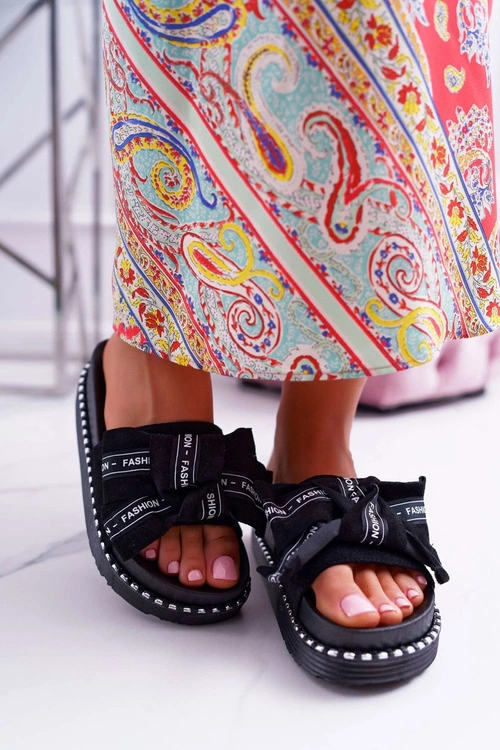 Damskie Klapki Profilowana Wkładka Z Kokardką Czarne Vrenya