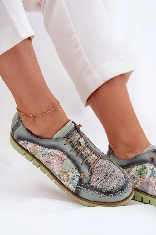 Skórzane Półbuty Damskie Wzorzyste Maciejka 06784-09 Zielone