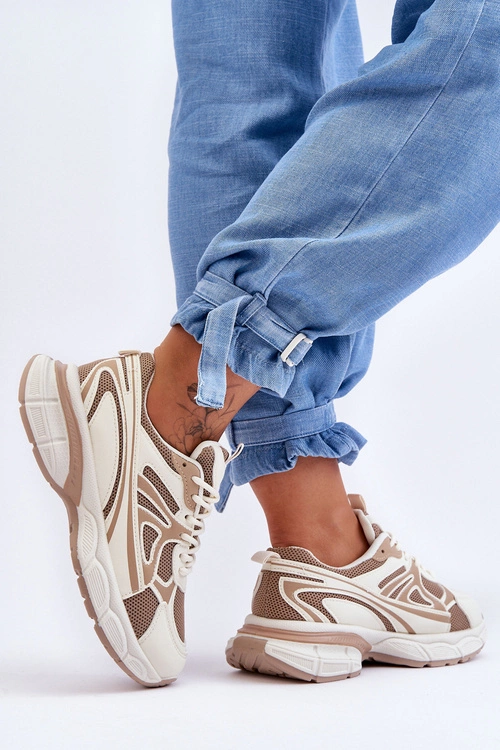 Damskie Buty Sportowe Sznurowane Beżowe Emare