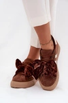 Sneakersy Damskie Z Welurową Kokardą Brązowe Ashlyn