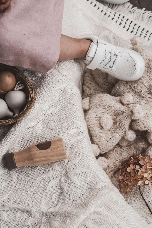 Dziecięce Skórzane Buty Sportowe Na Rzep Białe Angel