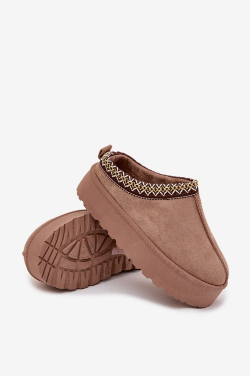 Śniegowce Dziecięce Młodzieżowe Z Haftem Na Platformie Khaki Jolisse