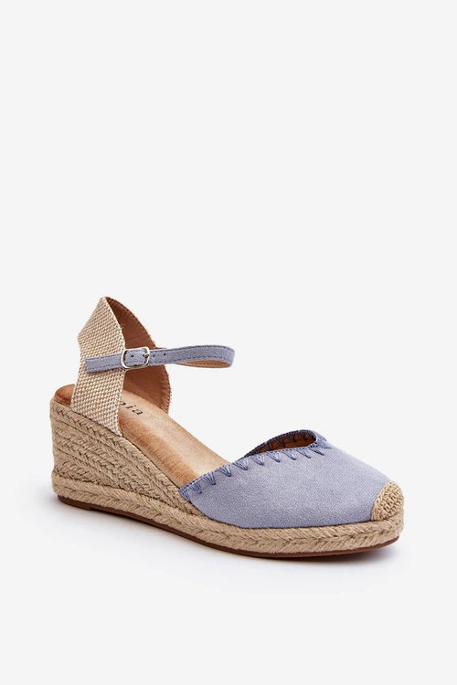 Zamszowe Sandały Espadryle Na Koturnie Z Plecionką Niebieskie Raylin