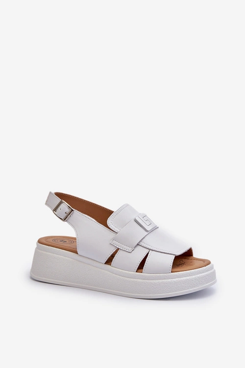 Skórzane Sandały Damskie Na Platformie I Koturnie Białe Vivitellia