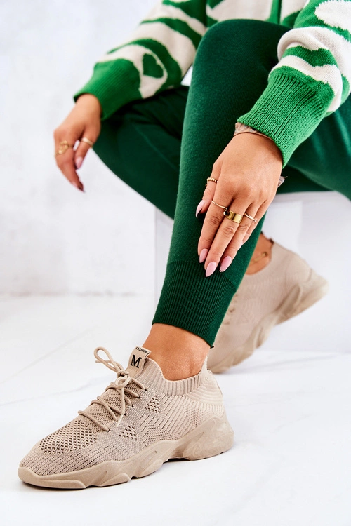 Sportowe Buty Sneakersy Materiałowe Ciemnobeżowe Nolene