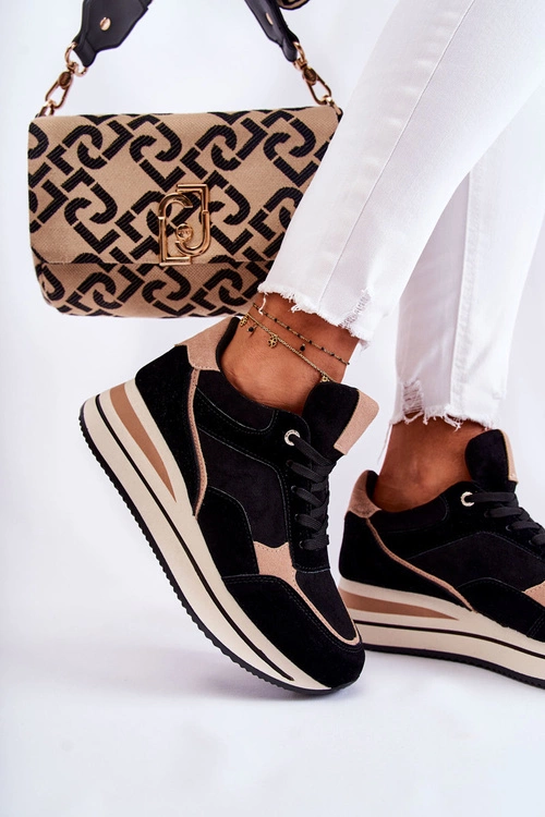 Damskie Zamszowe Buty Sportowe Czarno-Beżowe Elisse