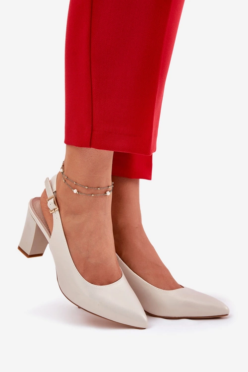 Wygodne Czółenka Na Słupku Sergio Leone SK162 Perłowe