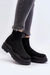 Skarpetkowe Botki Na Masywnej Podeszwie Wsuwane Damskie Czarne Elipara