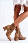Ażurowe Botki Lewski Shoes 3166 Beżowe
