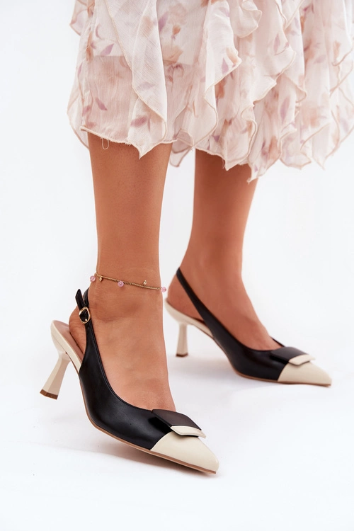 Eleganckie Szpilki Z Ozdobą Eko Skórzane Czarne Ottoles