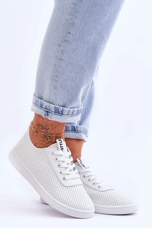 Damskie Ażurowe Sznurowane Trampki Białe Carinel