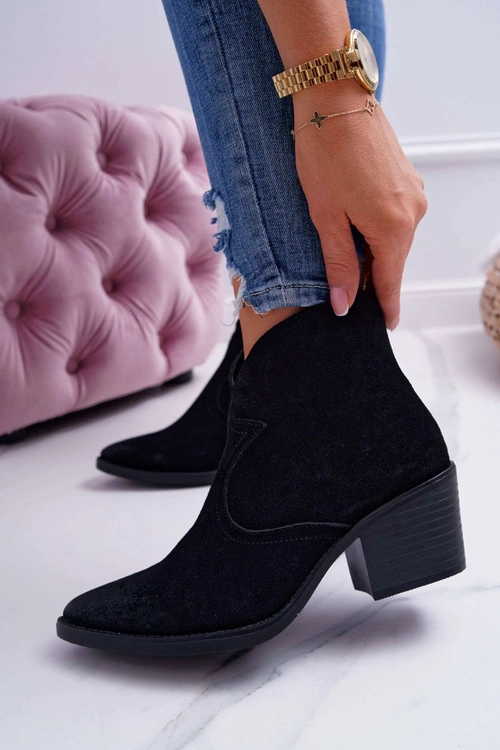 Damskie Botki Kowbojki Zamszowe Czarne Barski 1638