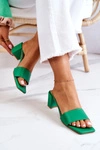 Skórzane Klapki Na Obcasie Zielone Netty