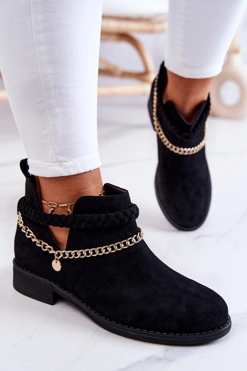 Zamszowe Botki Z Łańcuszkiem Czarne Talitha
