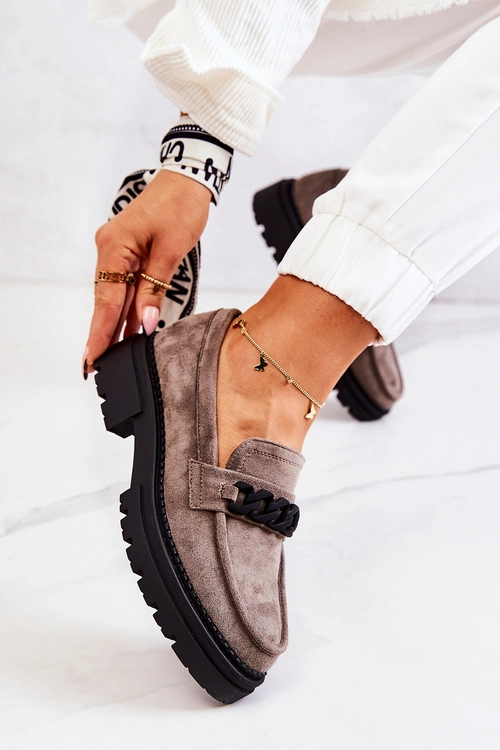 Zamszowe Półbuty Loafery La.Fi Szare Sapphira