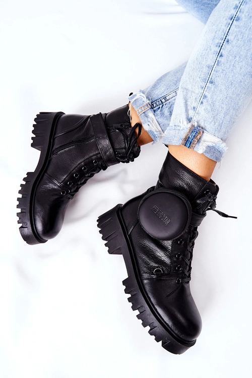 Skórzane Ocieplane Workery Z Nerką Big Star II274430 Czarne