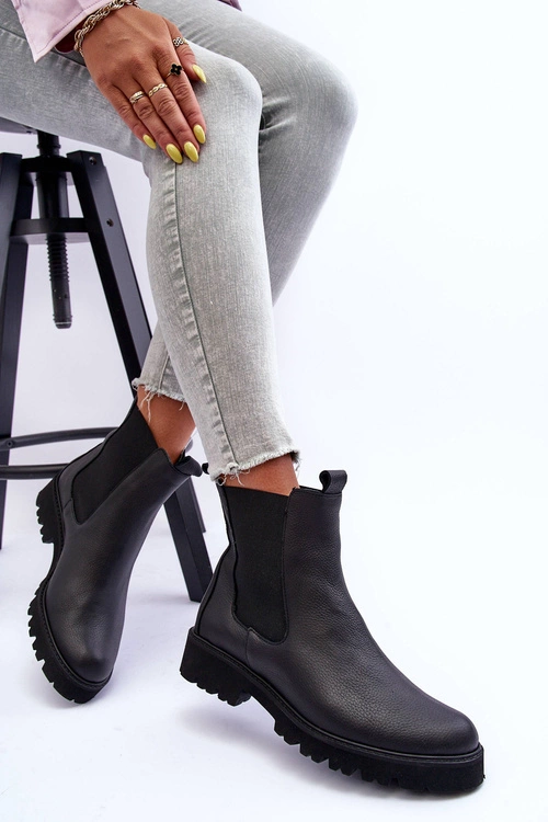 Skórzane Botki Sztyblety Czarne Nicole 2672