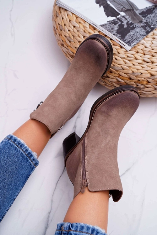 Damskie Botki Na Słupku Ocieplane Filcem Beżowe Delia