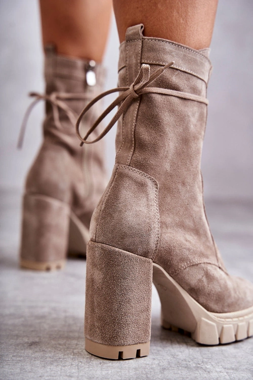 Damskie Zamszowe Botki Na Platformie Beżowe Edna