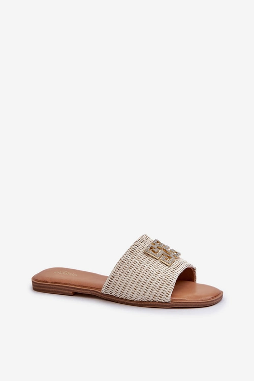 Płaskie Klapki Damskie Z Plecionką I Ozdobą Białe Omenna