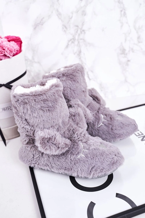 Dziecięce Papcie Ocieplane Kożuszkiem Szare Sleepyhead