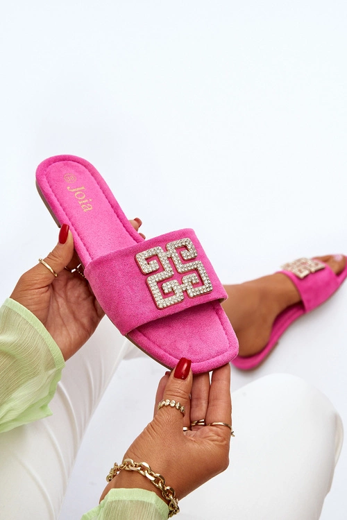 Klapki Damskie Na Płaskim Obcasie Z Ozdobą Fuksja Inaile