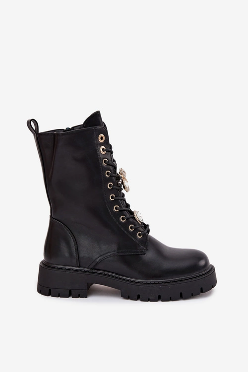 Botki Workery Damskie Z Przypinkami Ocieplane Czarne Lomina