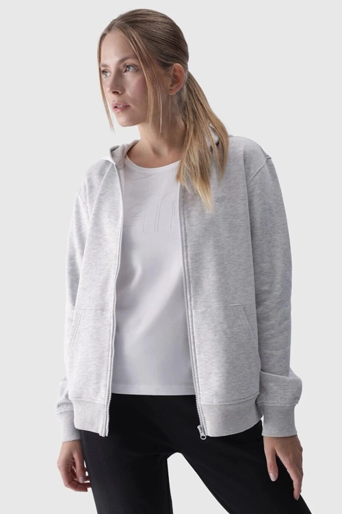Bluza Damska Dresowa Z Kapturem Rozpinana Bawełniana 4F Szara 4FWMM00TSWSF1467-27M