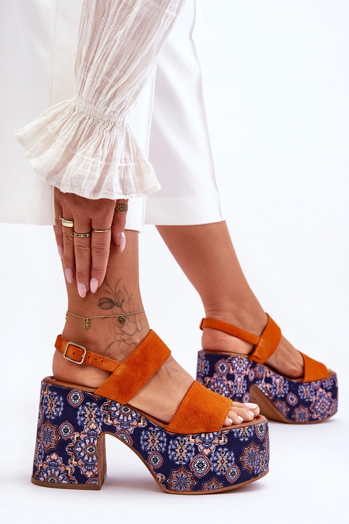 Skórzane Sandały Na Obcasie Maciejka 06089-18 Pomarańczowe