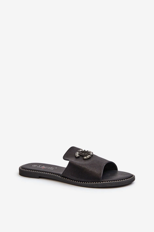 Eleganckie Klapki Damskie Błyszczące Z Ozdobą S.Barski KV27-050 Czarne