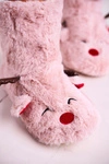 Świąteczne Papcie Z Reniferem Ocieplone Kożuszkiem Różowe Rudolph