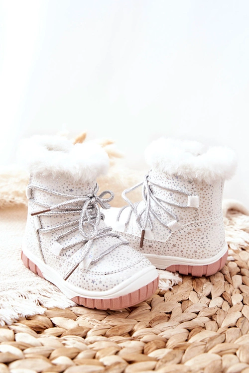 Botki Śniegowce Ocieplane Z Futerkiem Białe Stars