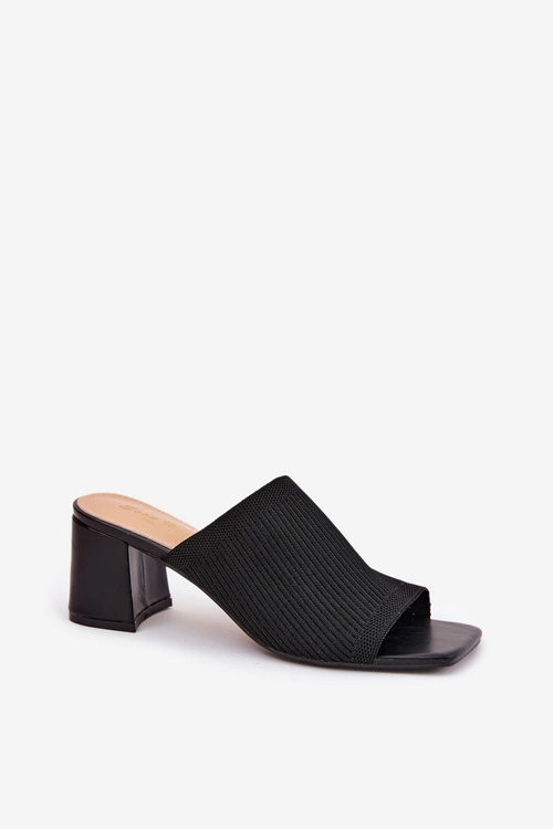 Klapki Damskie Na Obcasie Typu Słupek Czarne Wenilan