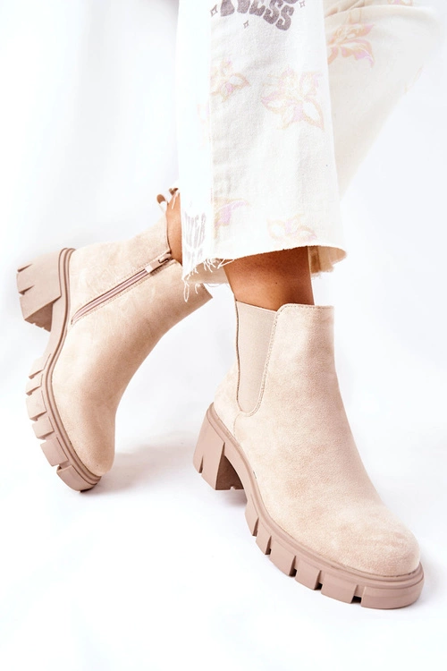 Ocieplane Botki Na Obcasie Beżowe Madge